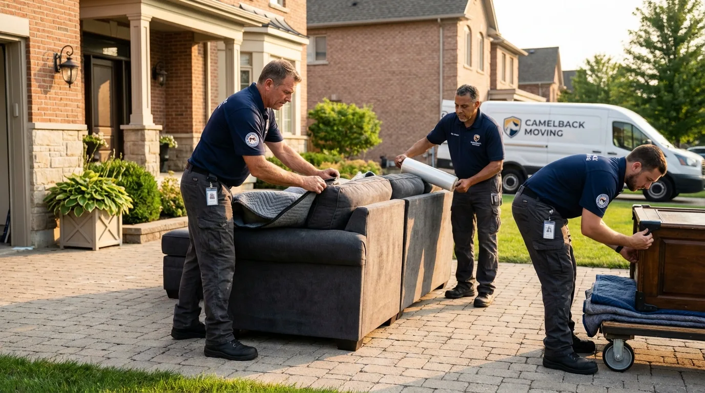 Large estate moving crew wrapping furniture in Rumford, ME